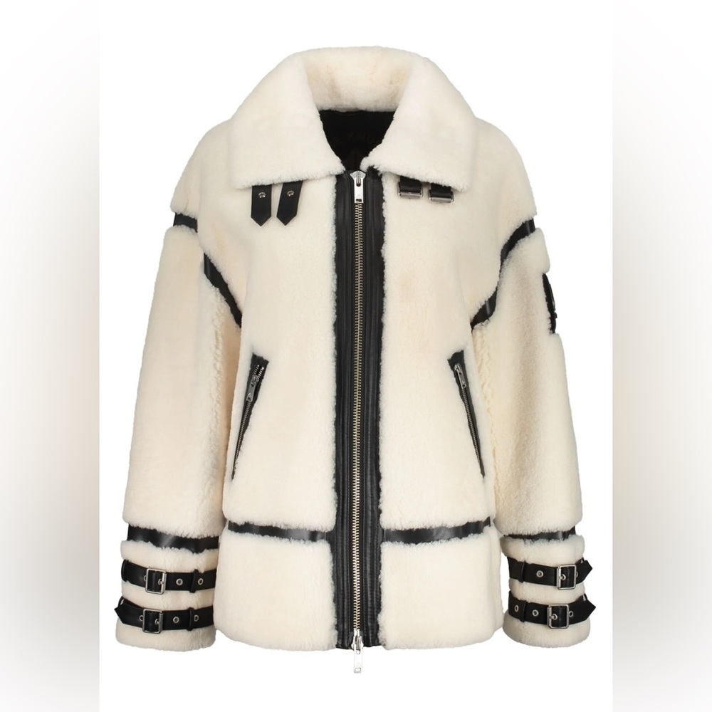 Women's Cream and Black Shearling Jacket